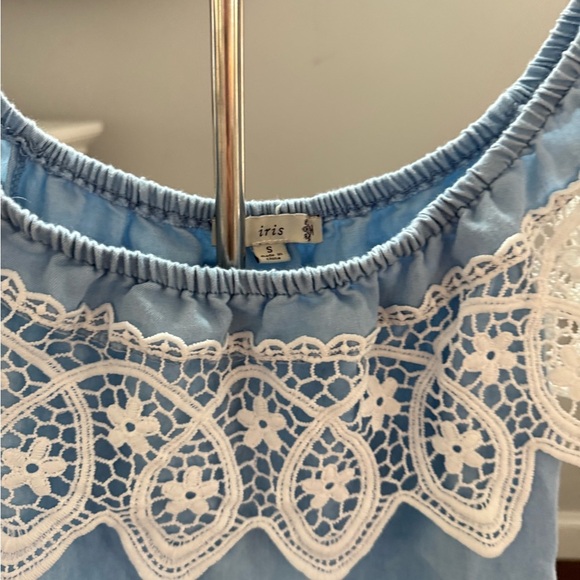 Blue Lace Trim Off-Shoulder Top - Picture 8 of 8